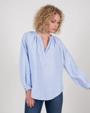 linen stripe popover - blue