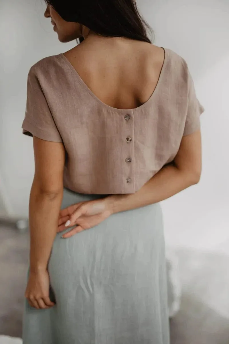 Lisa Linen Button Crop Top | Multiple Colours