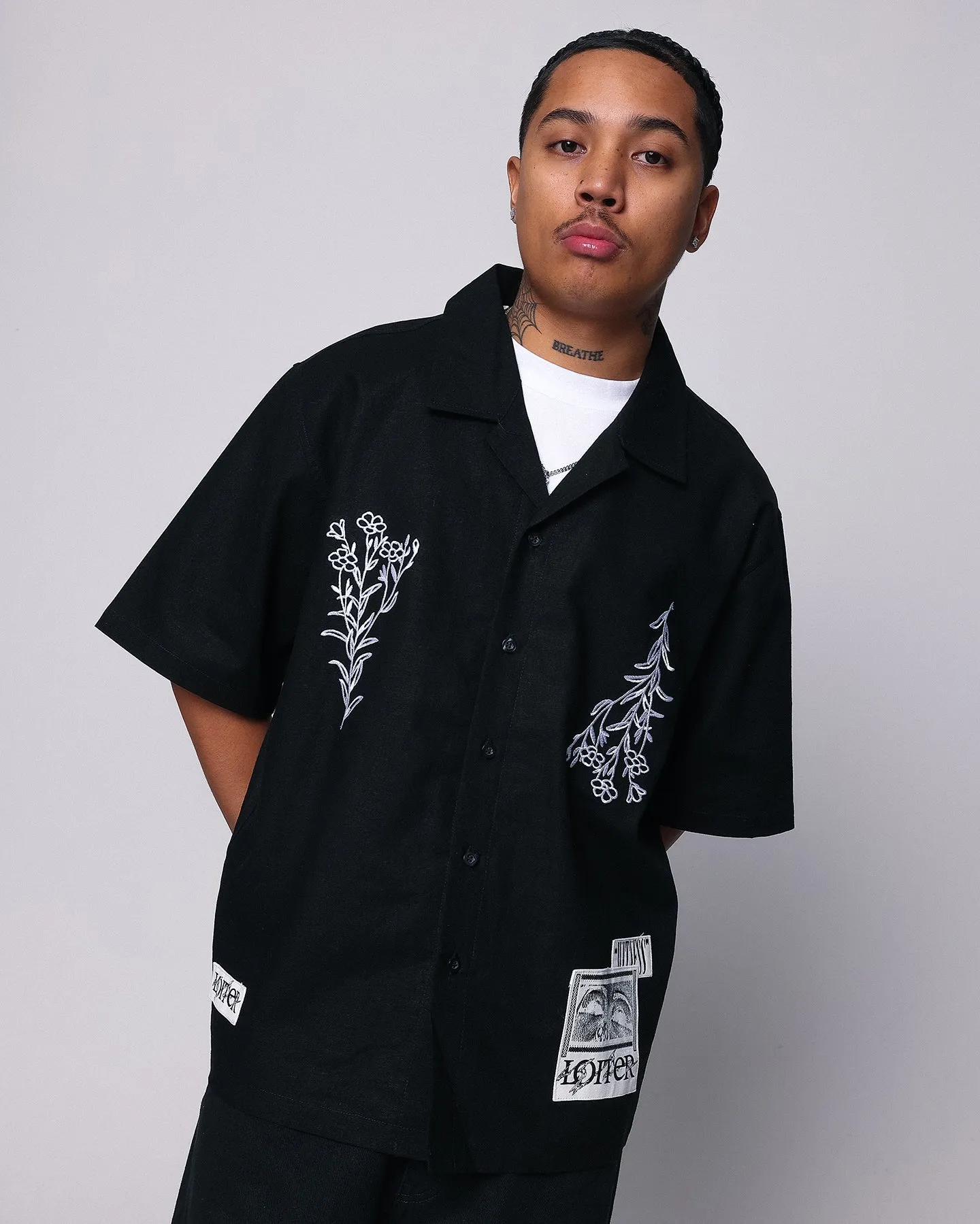 Loiter Witness Button Up T-Shirt Black