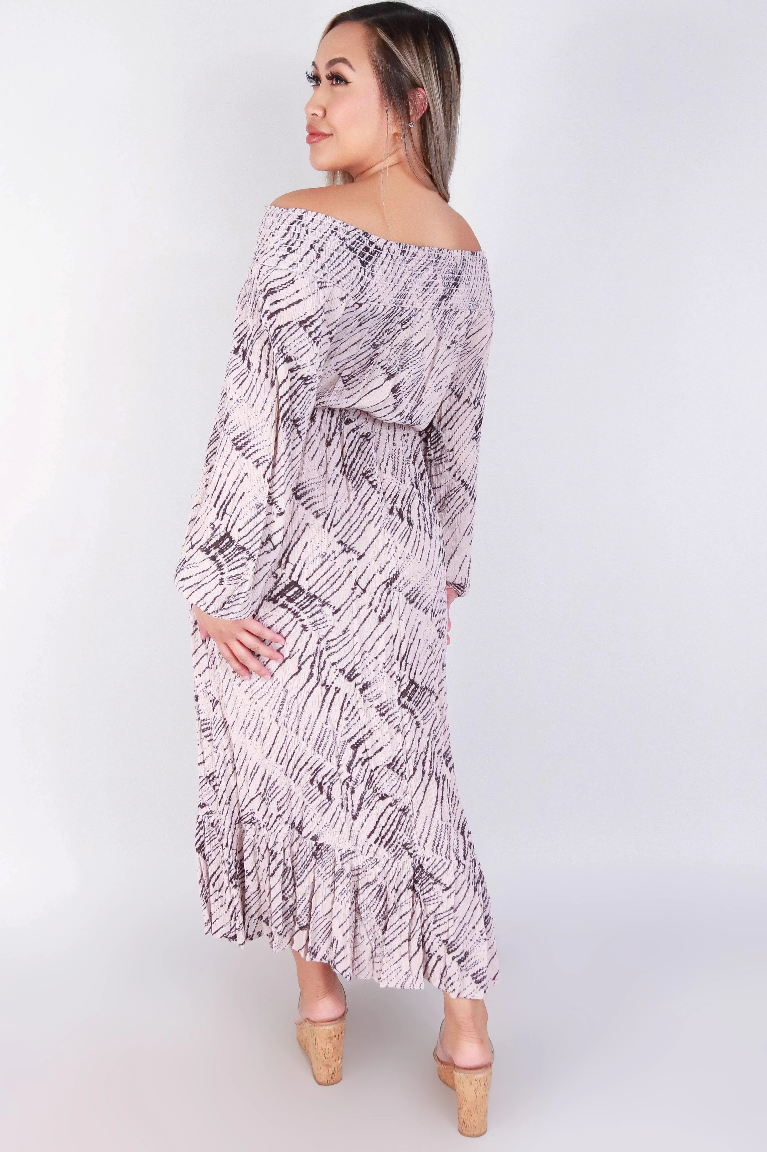 LONG SLEEVE OFF SHOULDER MAXI DRESS
