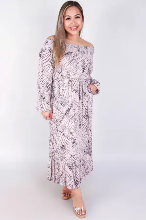 LONG SLEEVE OFF SHOULDER MAXI DRESS