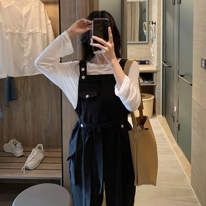 Loose Retro Sashes Black Jumpsuits