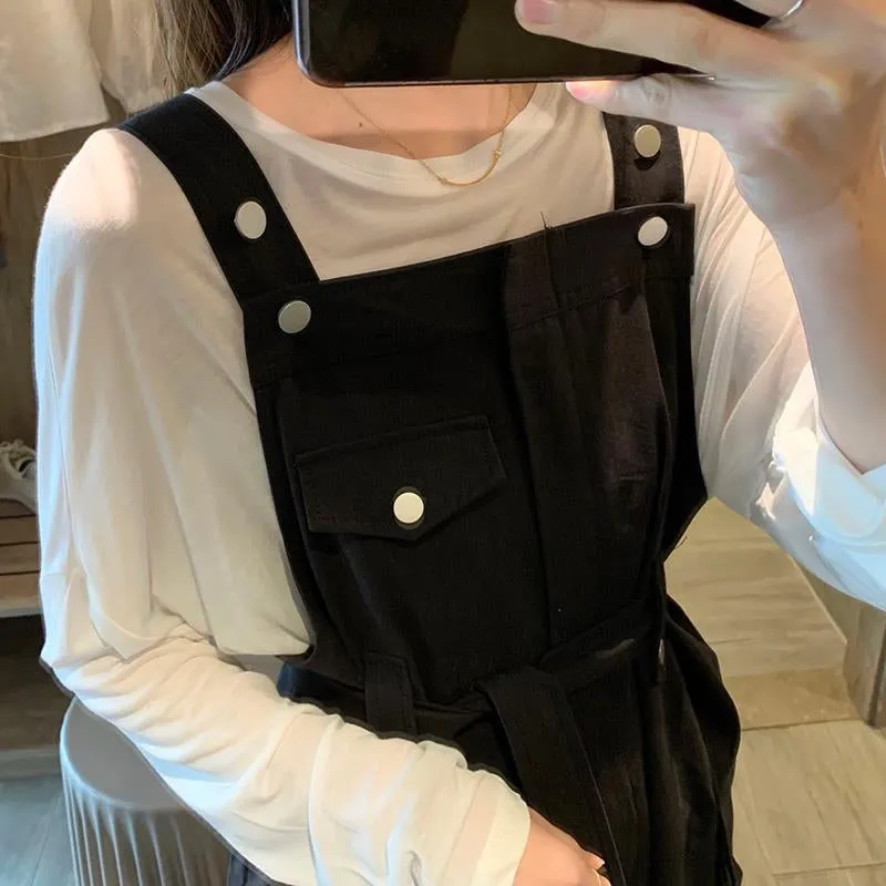 Loose Retro Sashes Black Jumpsuits