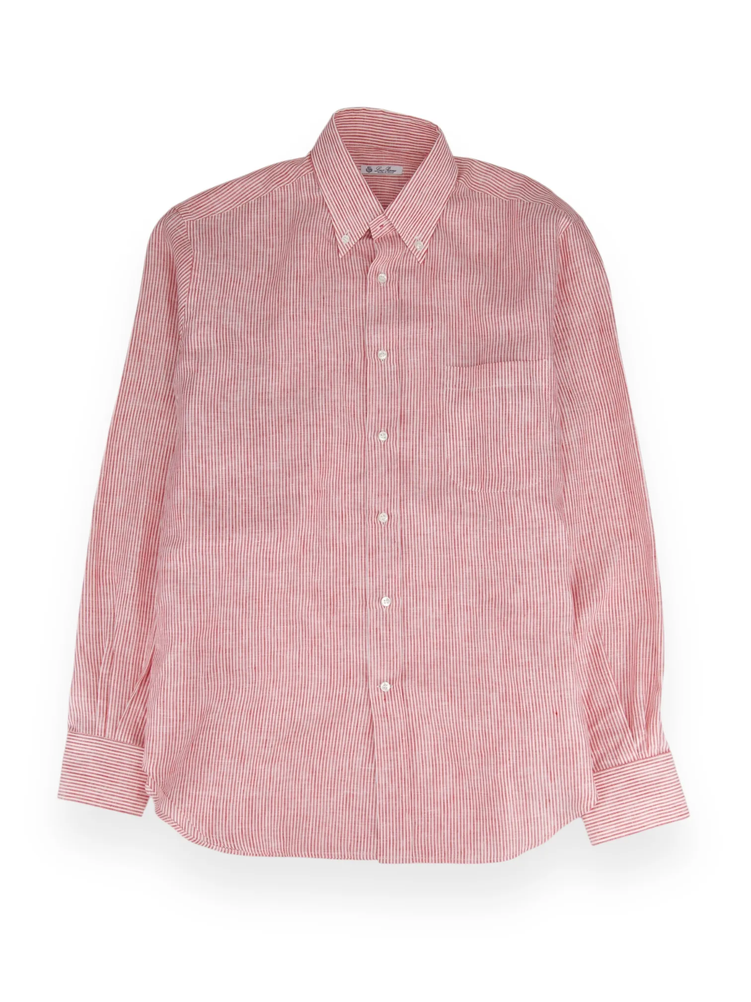 Loro Piana Red Pinstripe Button-Down Linen Shirt