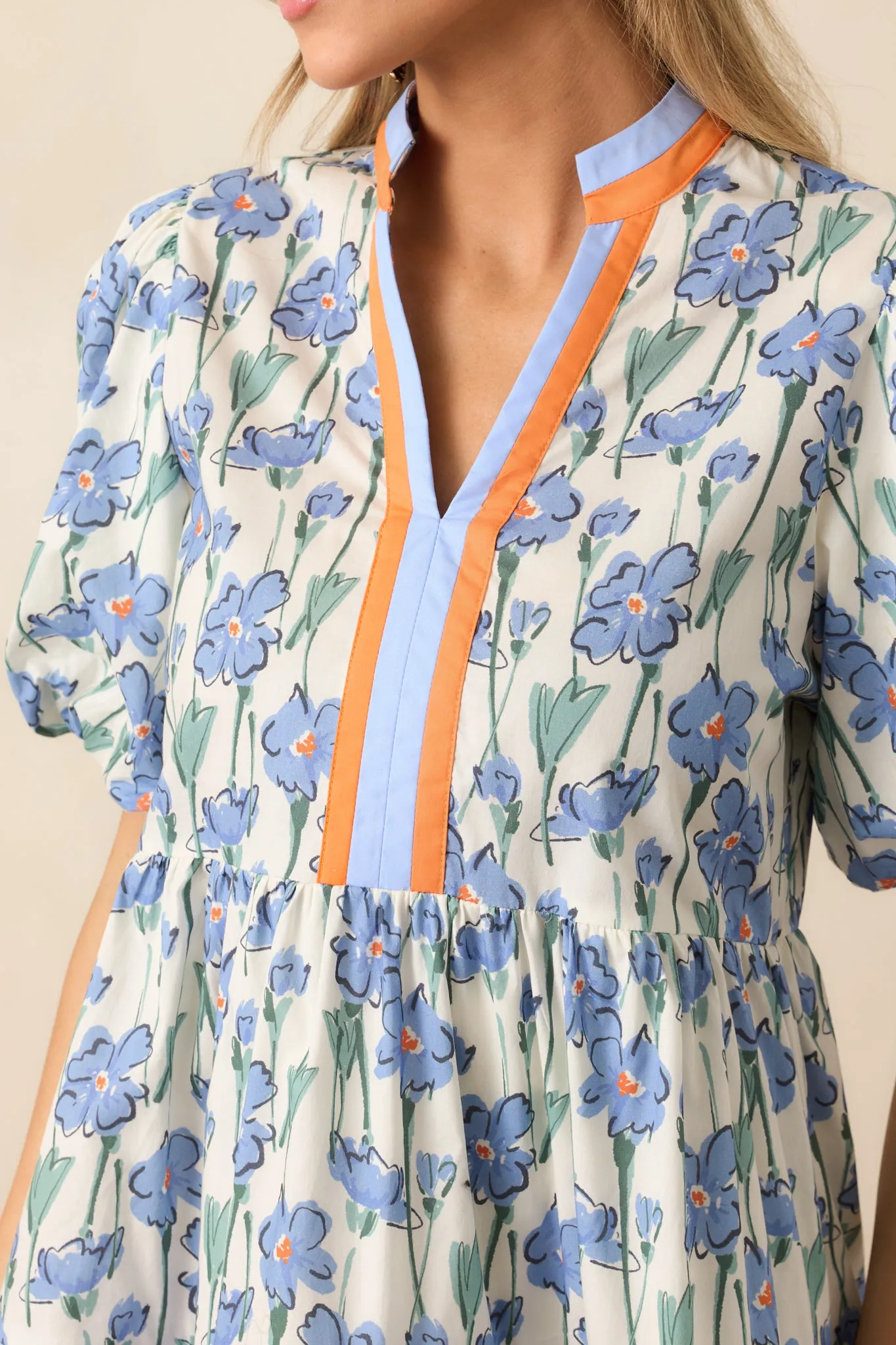 Lunch With The Girls Blue Floral Cotton Mini Dress