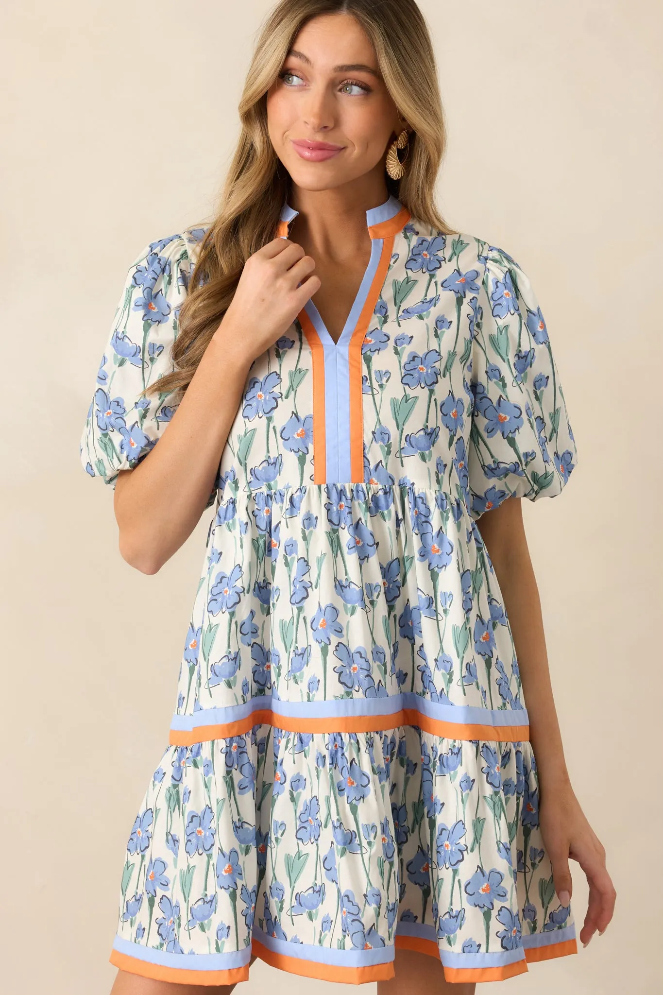 Lunch With The Girls Blue Floral Cotton Mini Dress