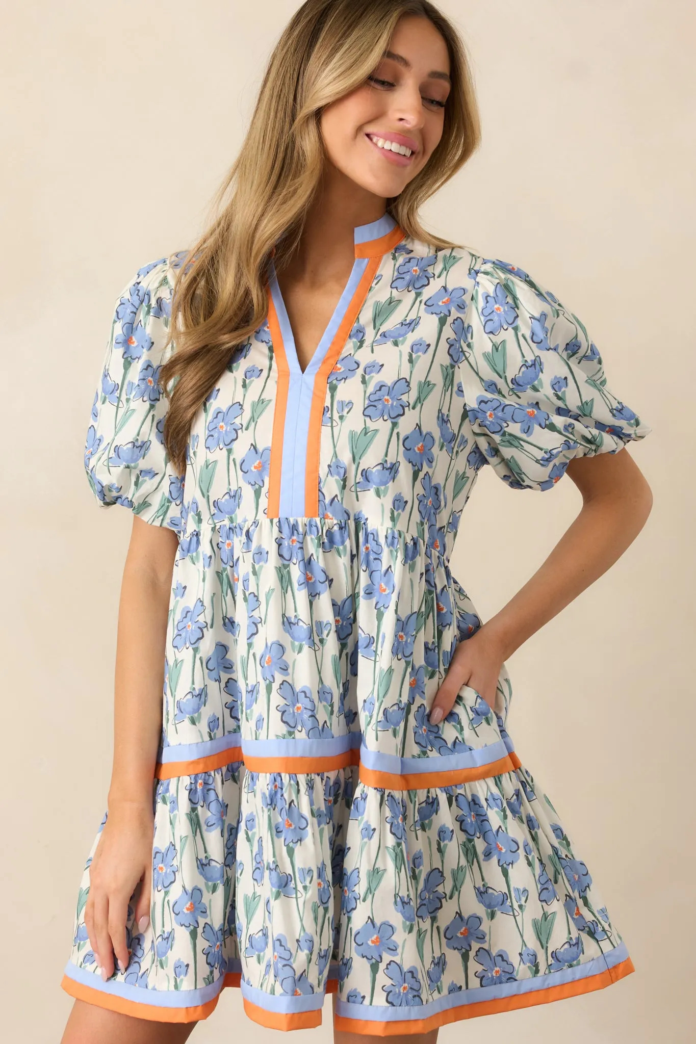 Lunch With The Girls Blue Floral Cotton Mini Dress