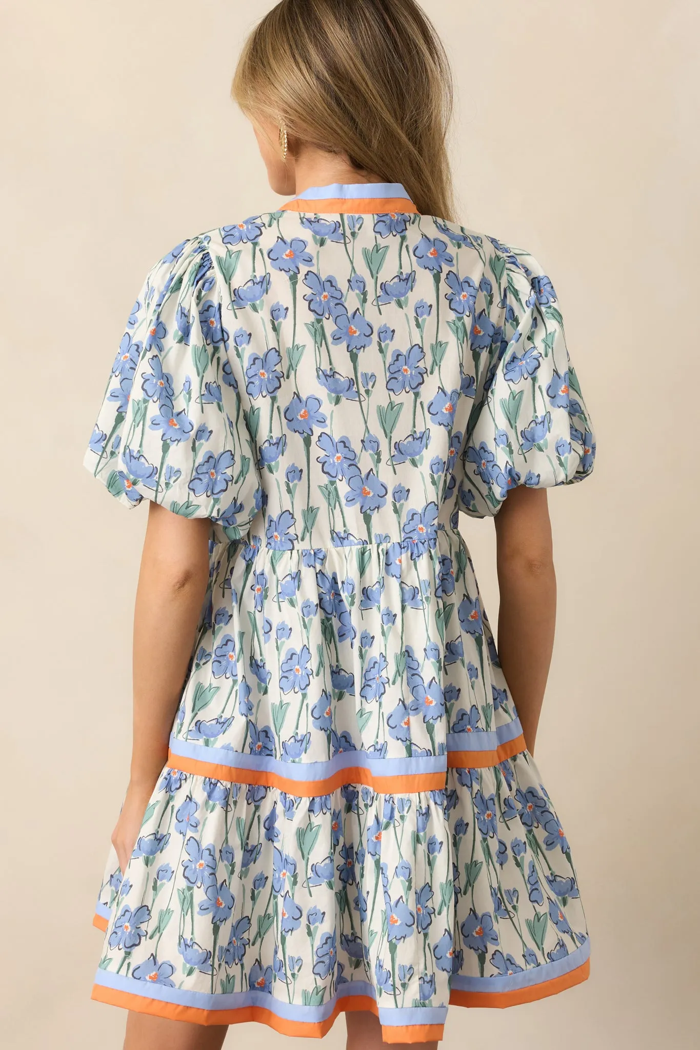 Lunch With The Girls Blue Floral Cotton Mini Dress