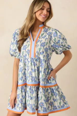 Lunch With The Girls Blue Floral Cotton Mini Dress