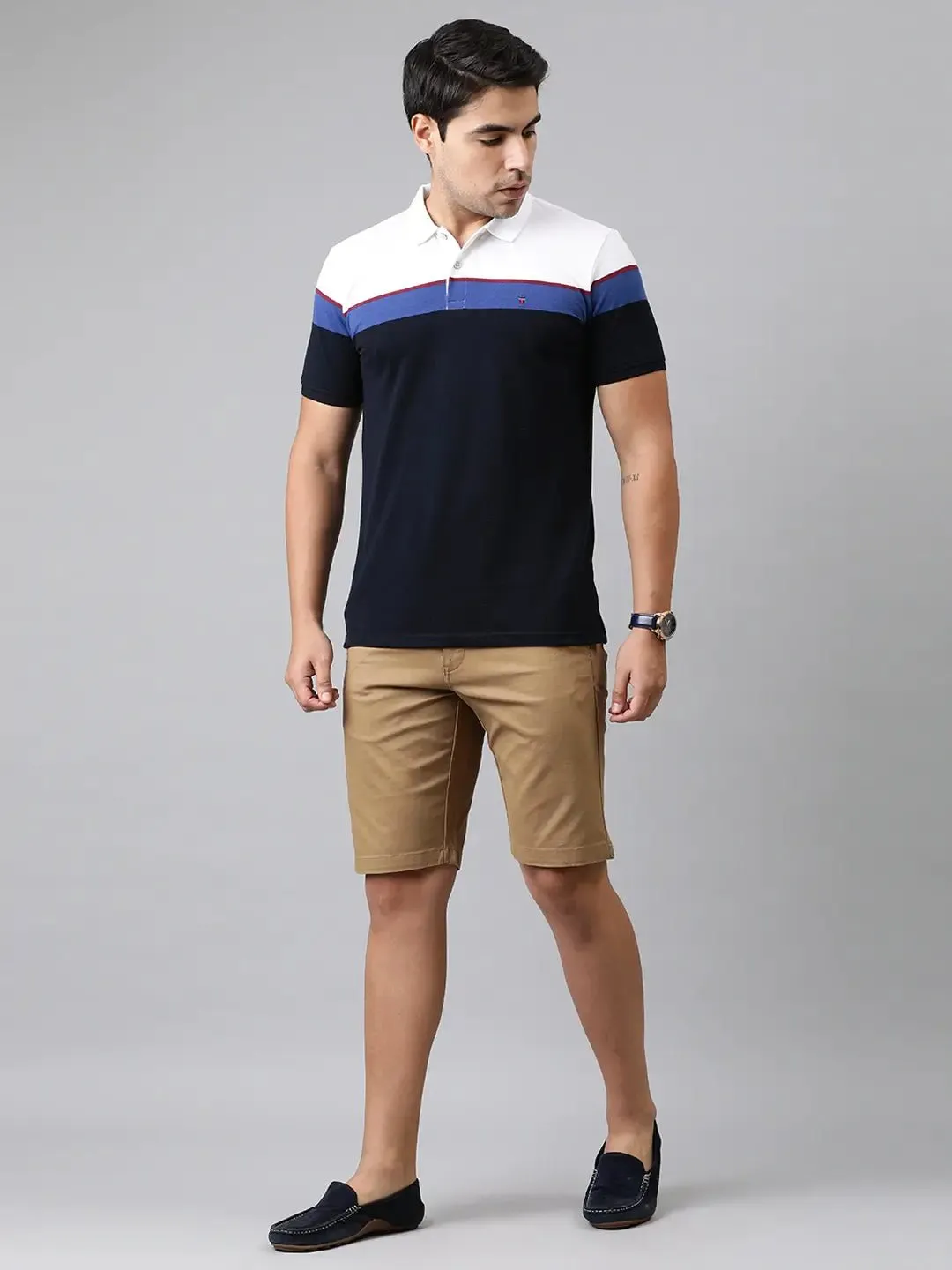 Men Khaki-Coloured Solid Slim Fit Regular Shorts