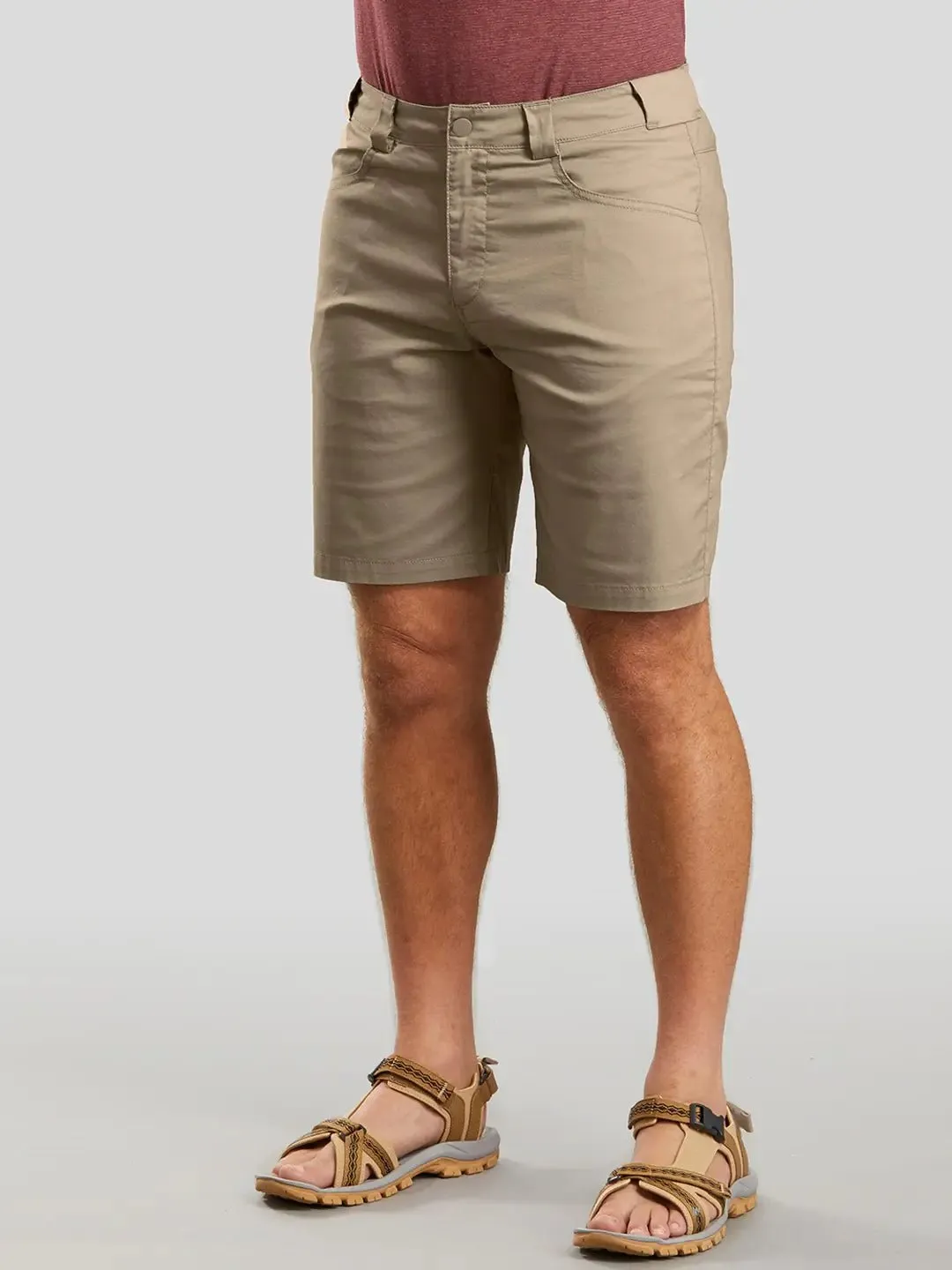 Men Khaki Solid Regular Fit Hiking Shorts