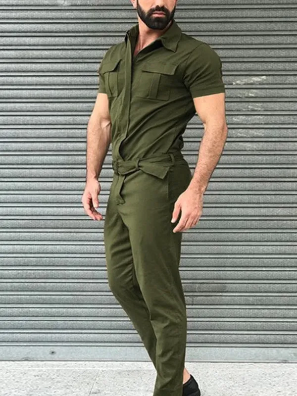 Men's Belted Cargo Jumpsuit