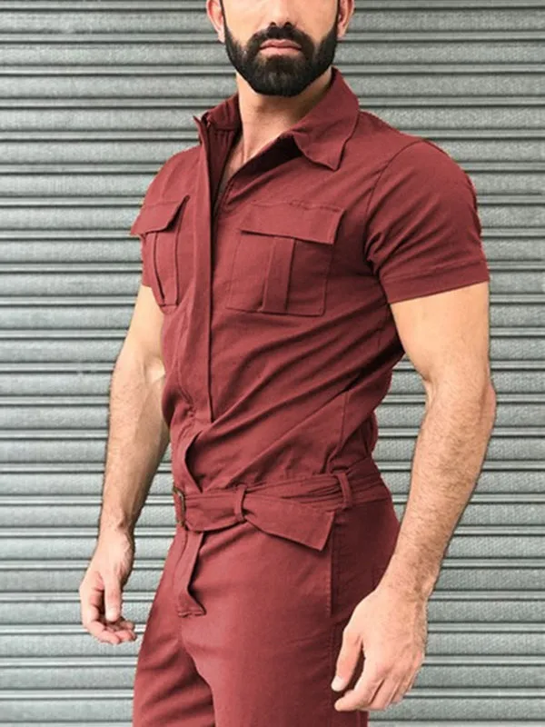 Men's Belted Cargo Jumpsuit
