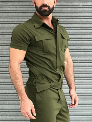 Men's Belted Cargo Jumpsuit