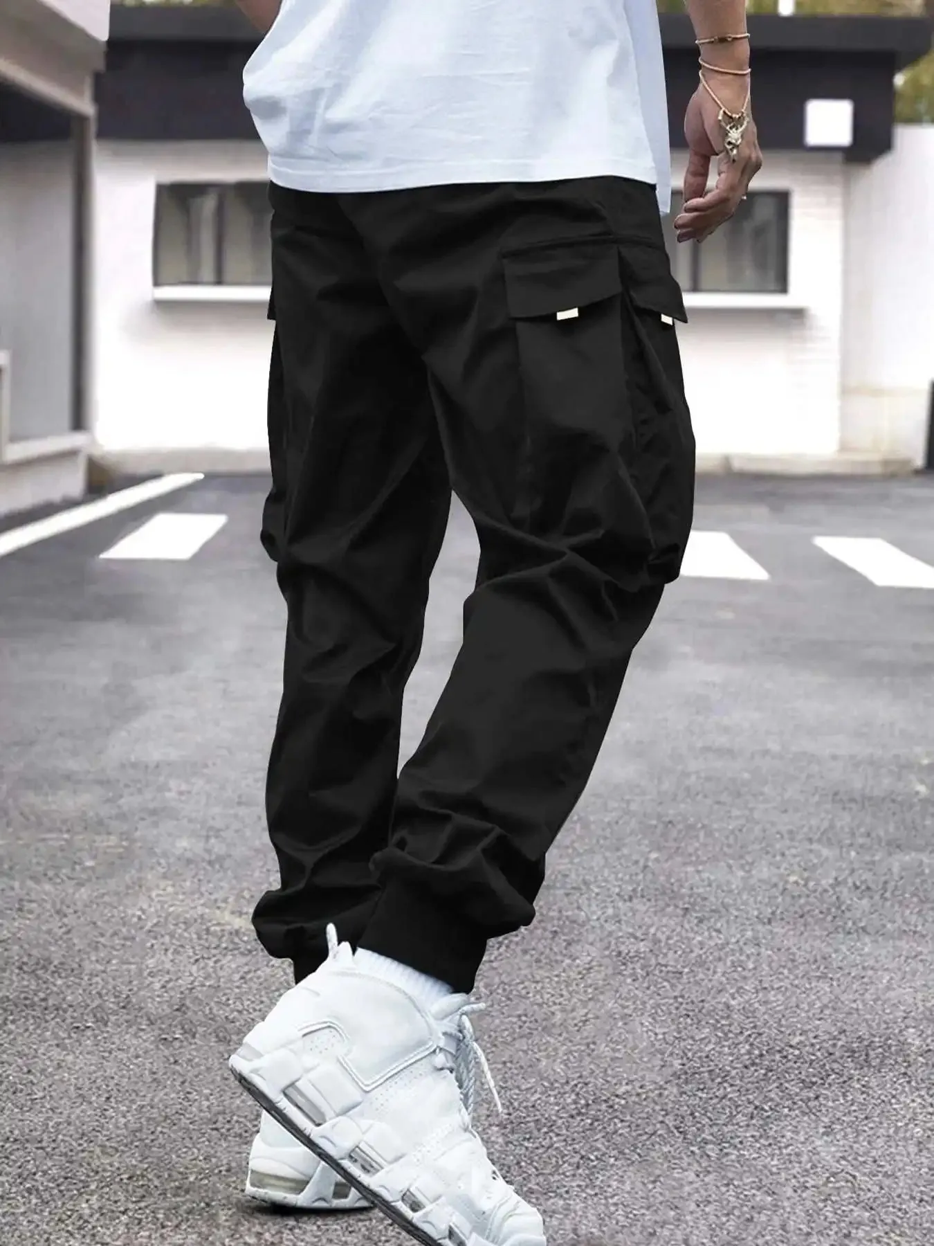 Men's Cargo Pants with Flap Pockets and Drawstring Waist