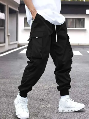 Men's Cargo Pants with Flap Pockets and Drawstring Waist
