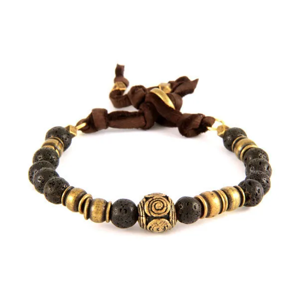 Mens Double Silver Faceted Bead Mens Bracelet on Black Waxed Linen
