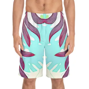 Men's Monstera Leaf Artwork Pattern Board Shorts
