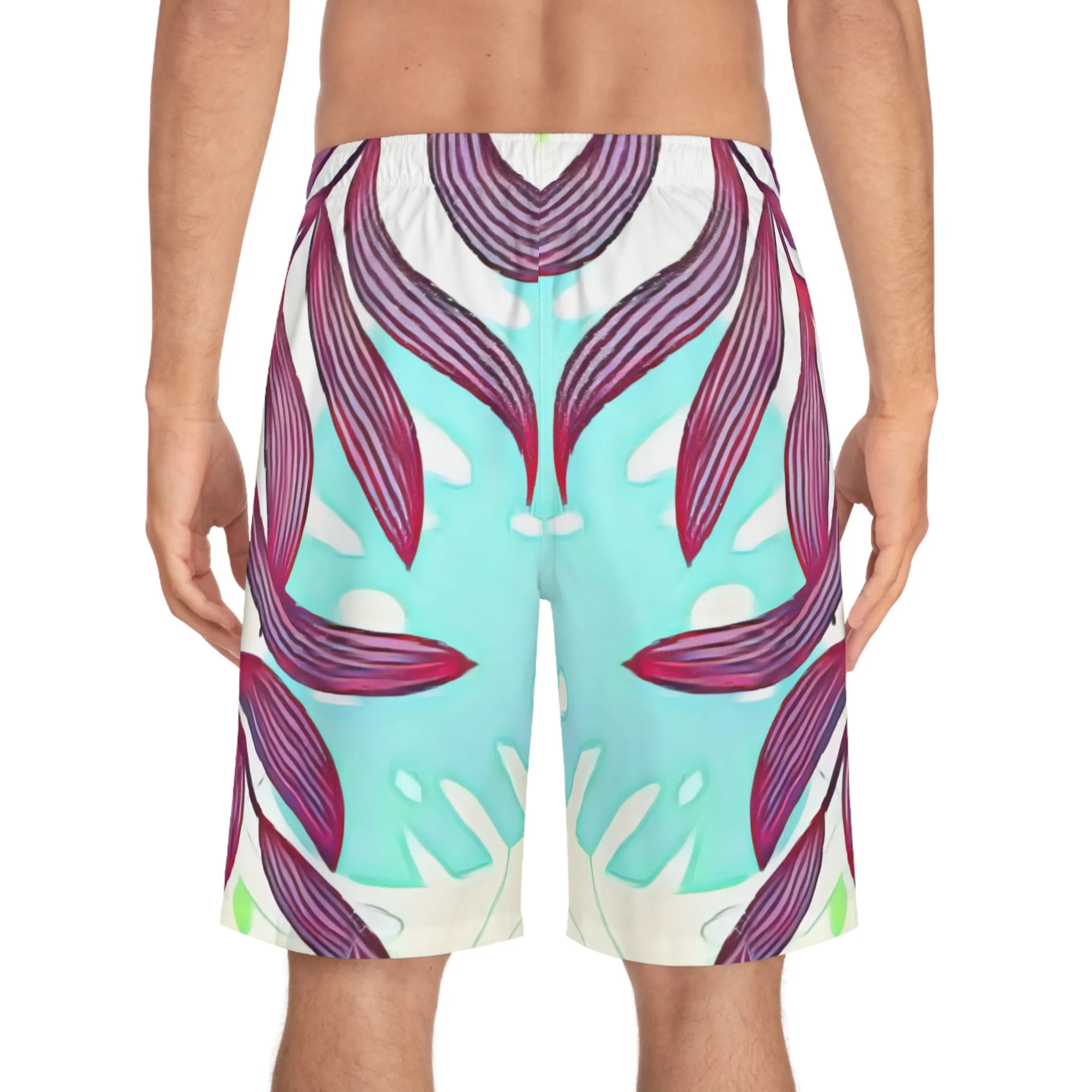 Men's Monstera Leaf Artwork Pattern Board Shorts