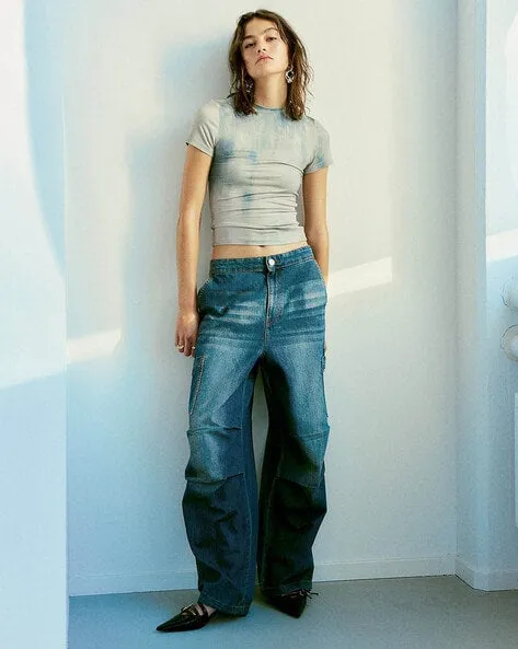 Mh Unisex Denim parachute cargo pant