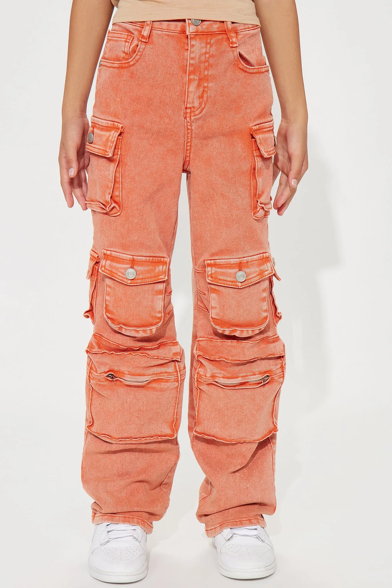 Mini Lily High Rise Cargo Jeans- Orange