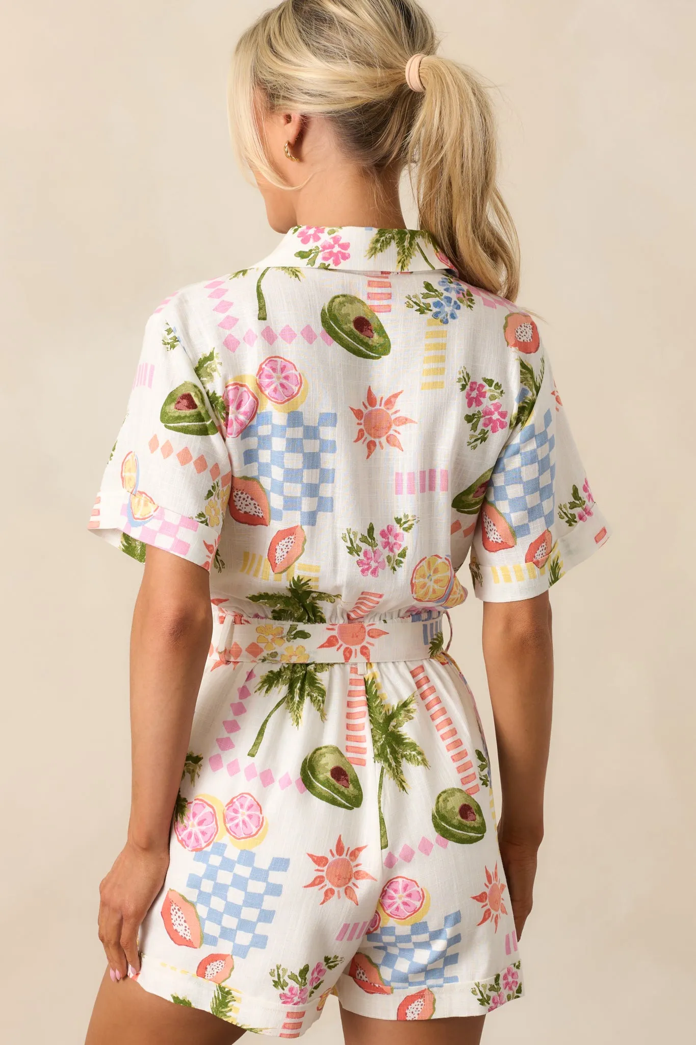 MINKPINK Gracie Ivory Fruity Floral Belted Playsuit
