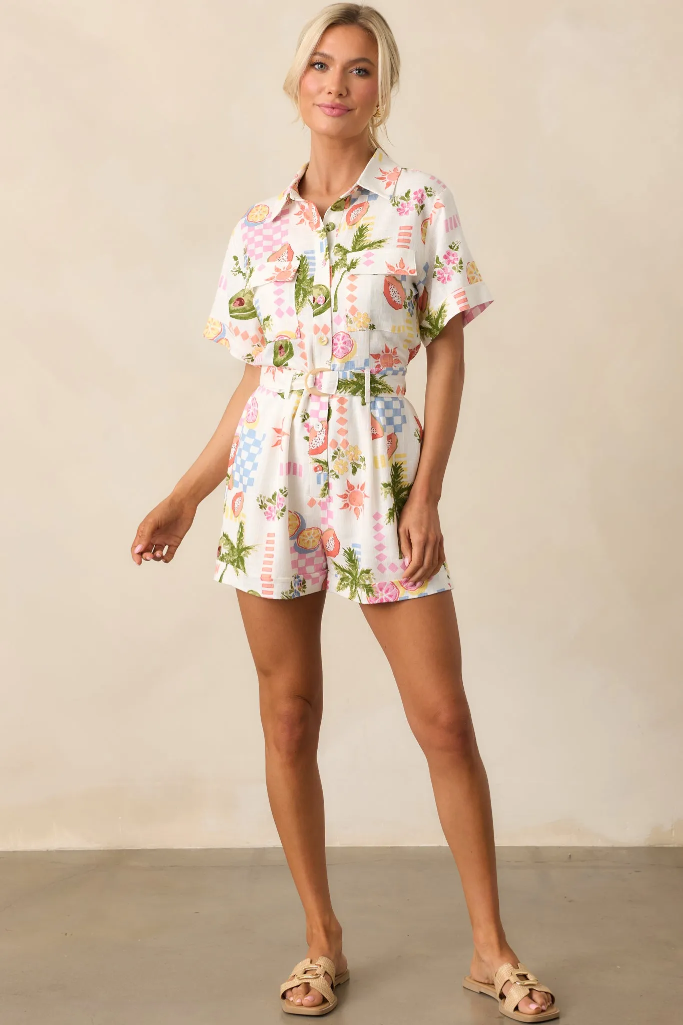 MINKPINK Gracie Ivory Fruity Floral Belted Playsuit