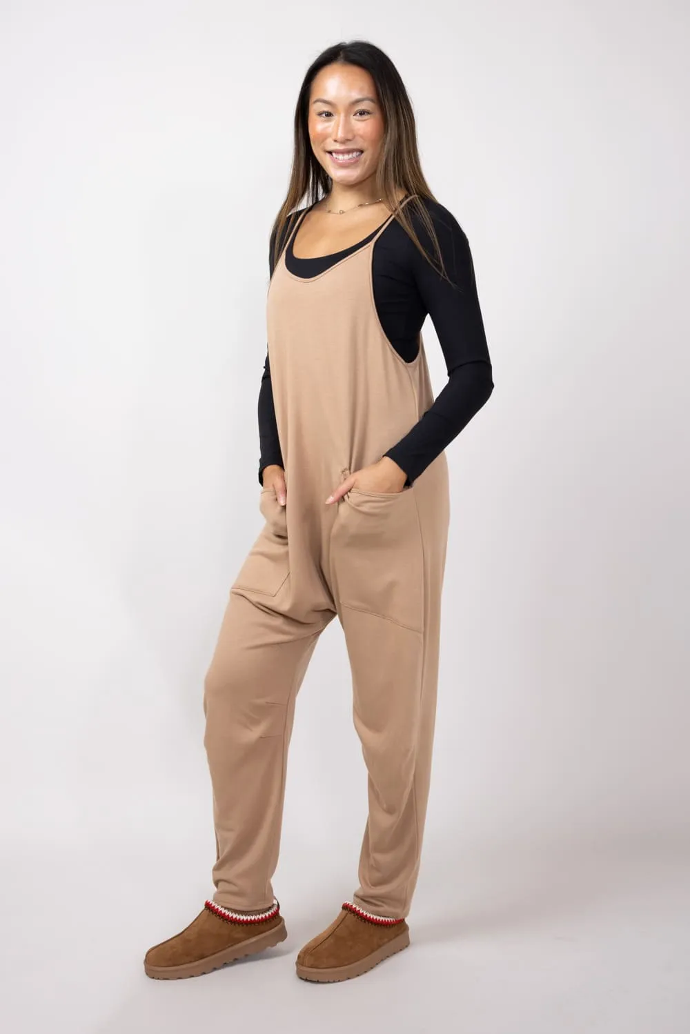 Moa Moa Outer Pocket Onesie for Women in Tan | MDB952-FPI-TAN