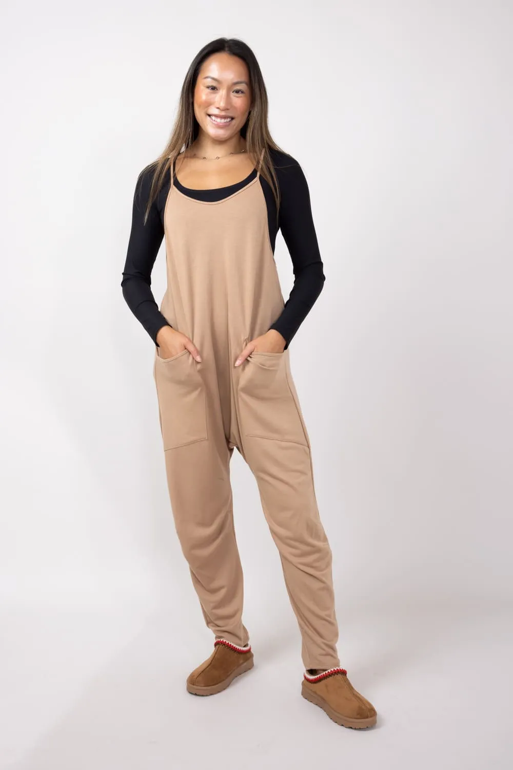 Moa Moa Outer Pocket Onesie for Women in Tan | MDB952-FPI-TAN