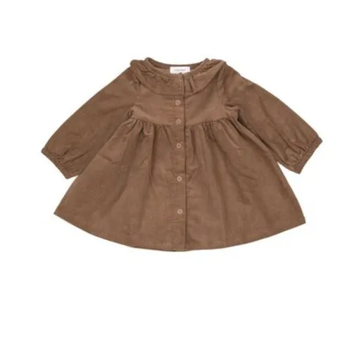 Mocha Corduroy Ruffle Neck Dress