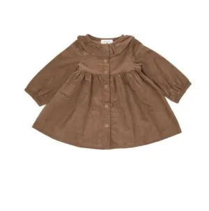 Mocha Corduroy Ruffle Neck Dress
