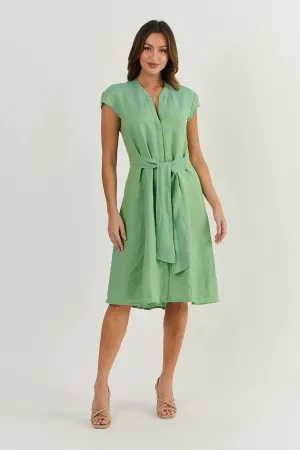 Naturals by O & J Linen Dress with Cap Sleeve in Caterpillar Ga521