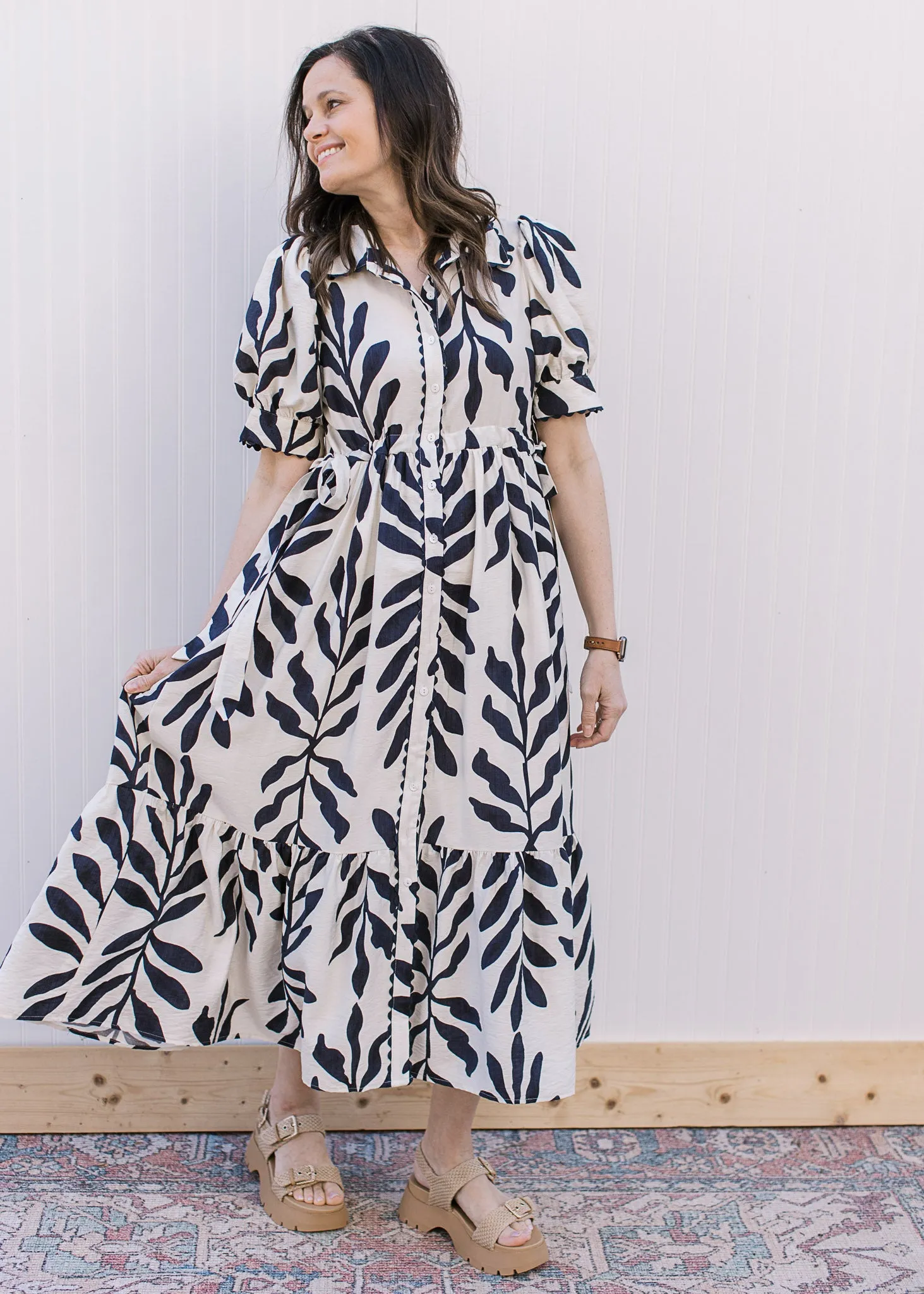 Navy and White Collared Dress