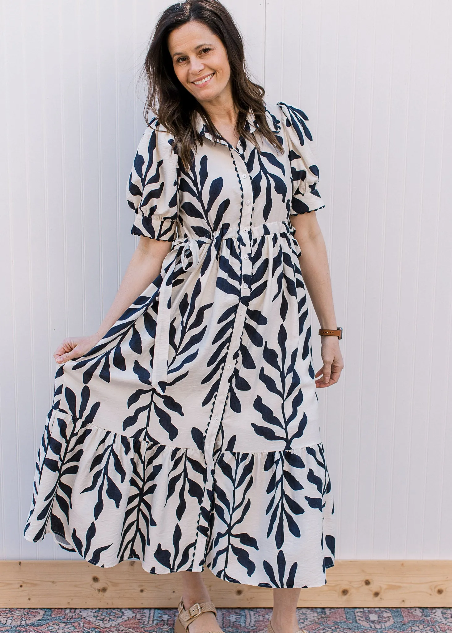 Navy and White Collared Dress