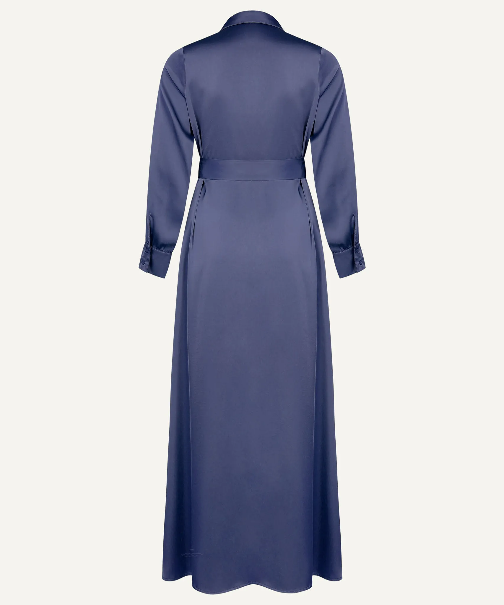 Navy Satin Button Down Collar Dress