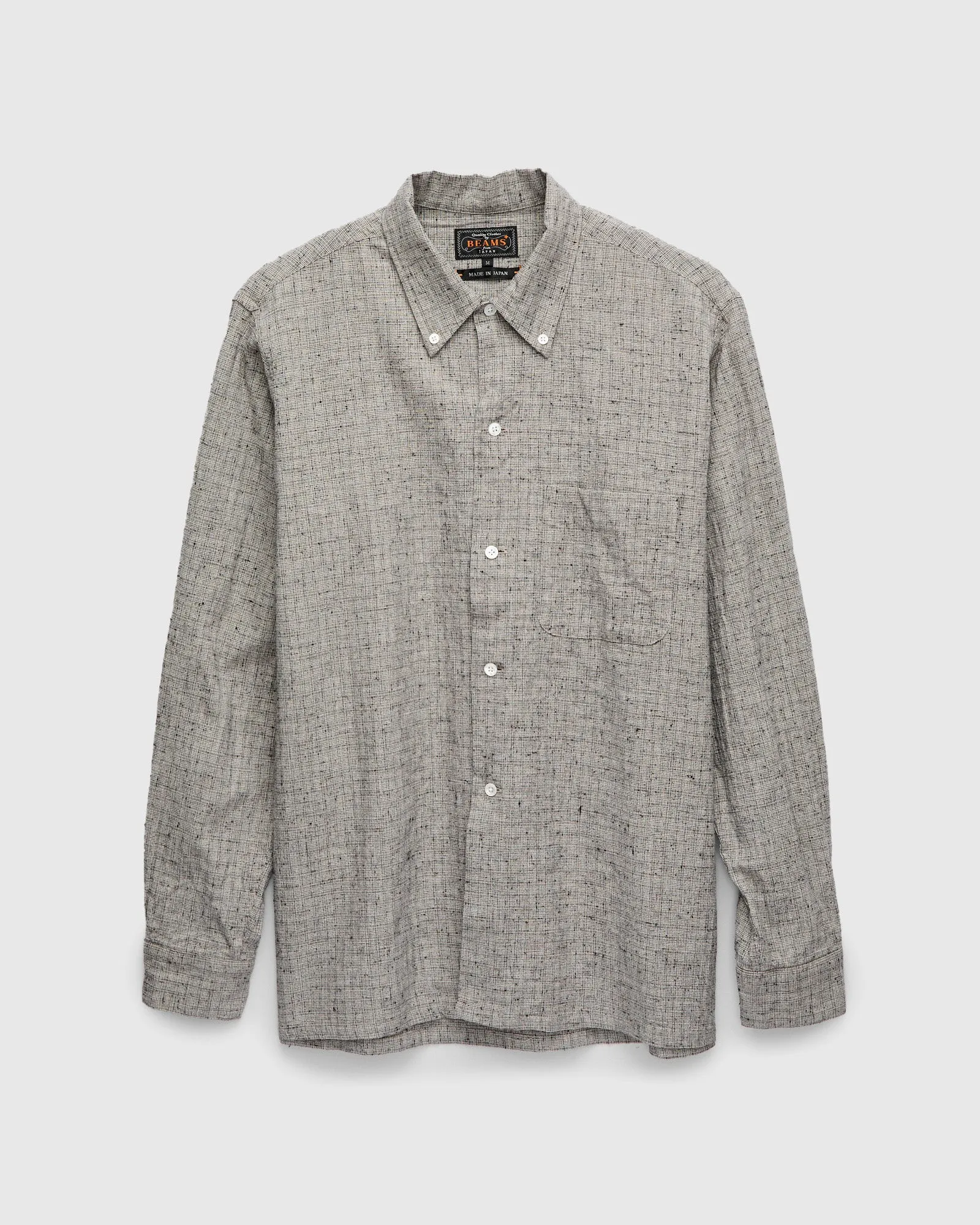 Nep Check Linen Button-Down Shirt in Beige