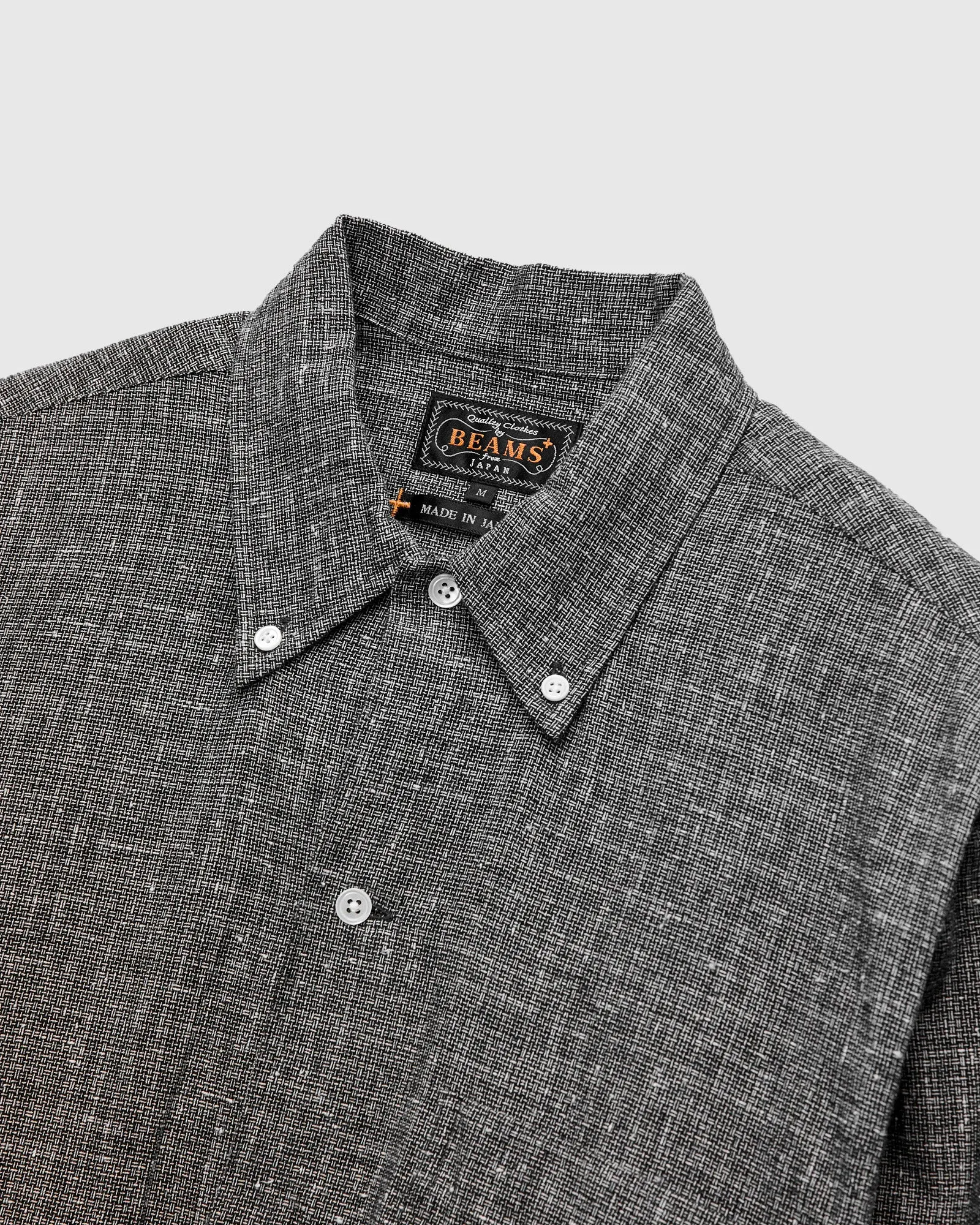 Nep Check Linen Button-Down Shirt in Charcoal