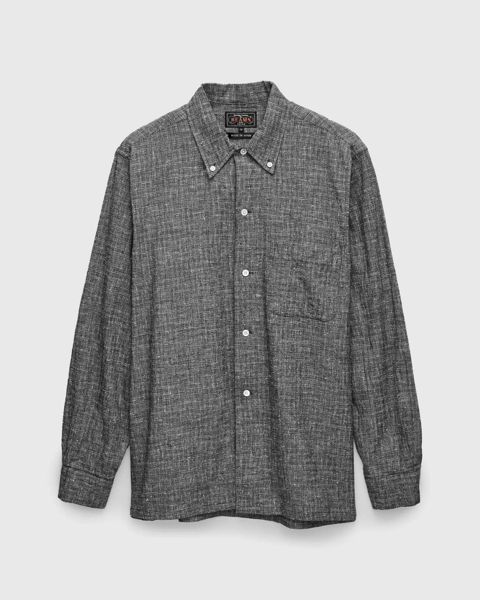 Nep Check Linen Button-Down Shirt in Charcoal