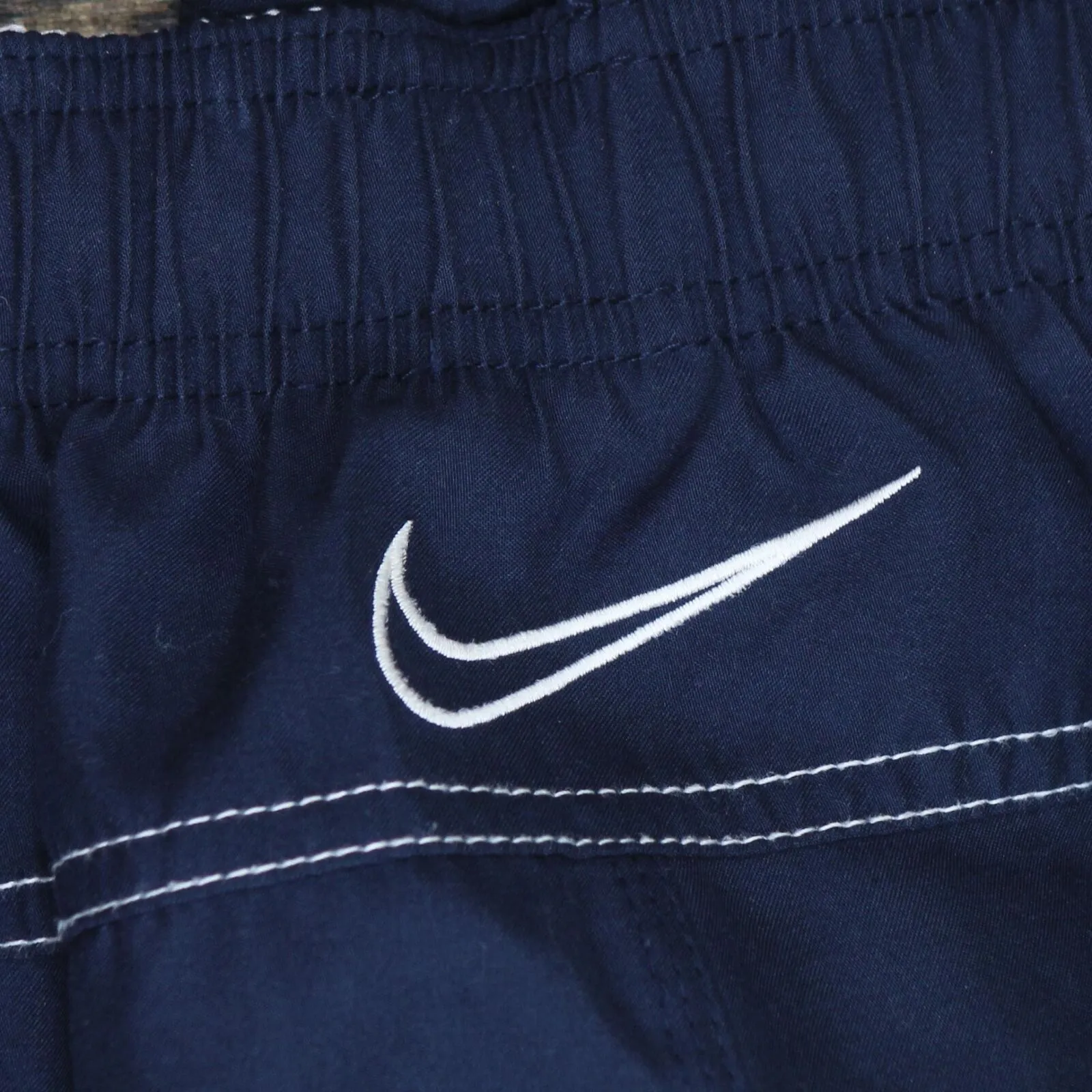Nike Mens Drawstring Board Shorts Swim Trunks Navy Blue / White 2XL