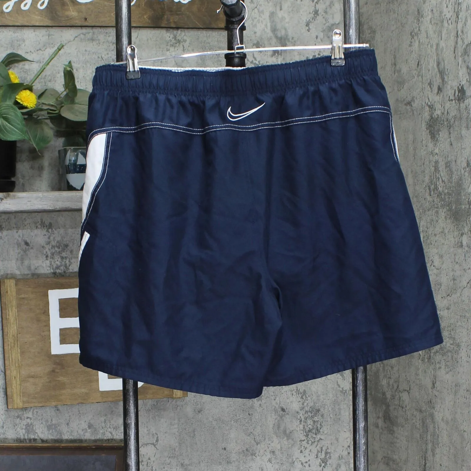 Nike Mens Drawstring Board Shorts Swim Trunks Navy Blue / White 2XL