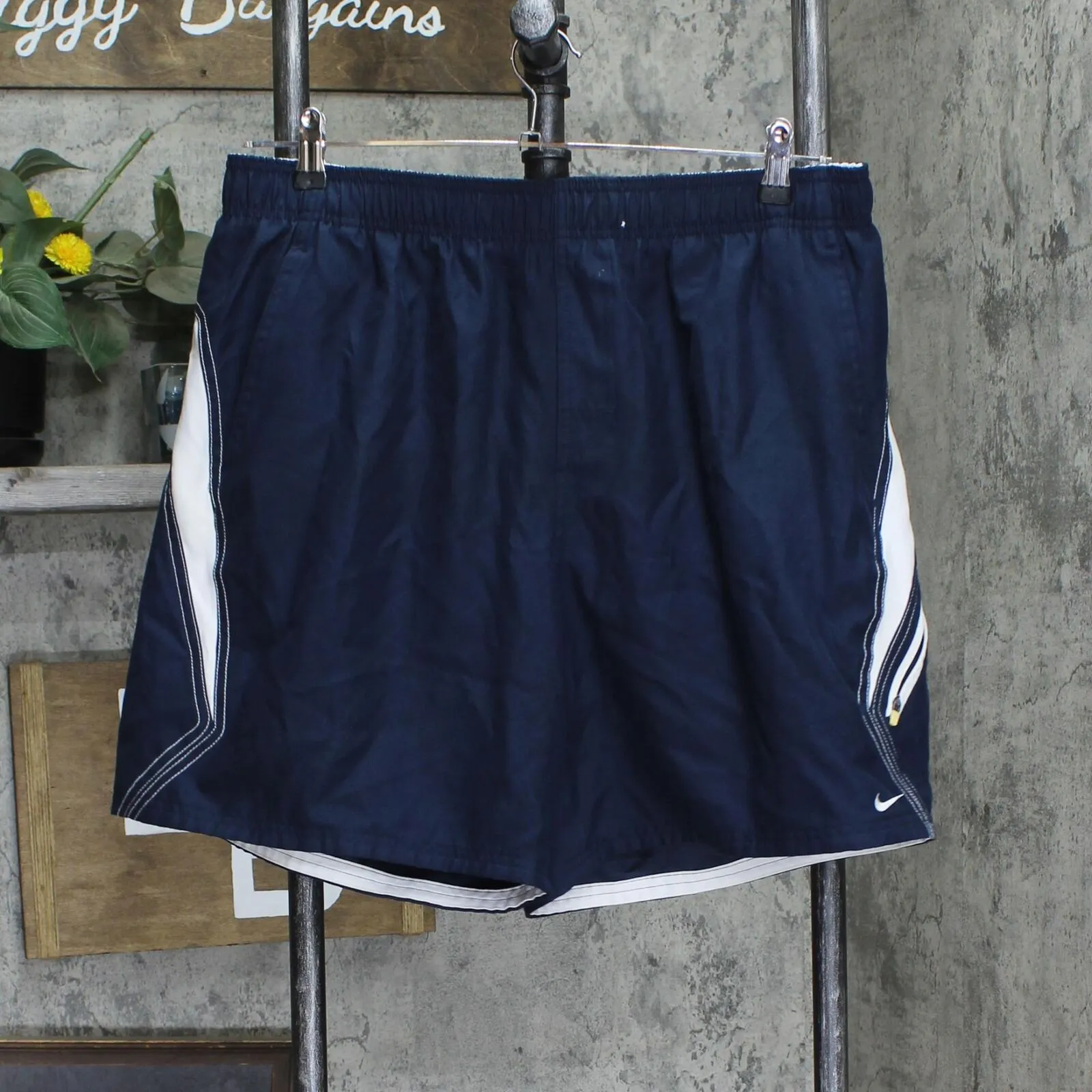 Nike Mens Drawstring Board Shorts Swim Trunks Navy Blue / White 2XL