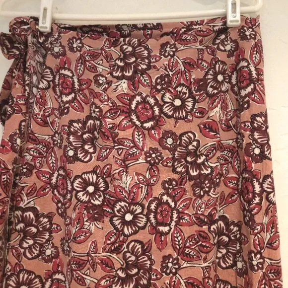 NWT Faherty Pacifica Floral Linen Wrap Midi Skirt in Rose Desert Bloom, SZ Small