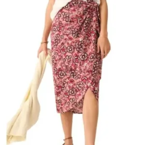 NWT Faherty Pacifica Floral Linen Wrap Midi Skirt in Rose Desert Bloom, SZ Small