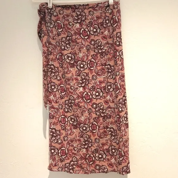 NWT Faherty Pacifica Floral Linen Wrap Midi Skirt in Rose Desert Bloom, SZ Small