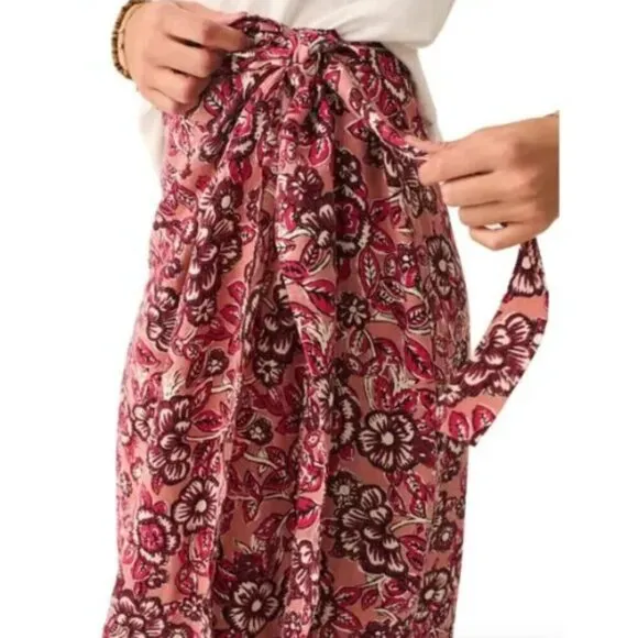 NWT Faherty Pacifica Floral Linen Wrap Midi Skirt in Rose Desert Bloom, SZ Small