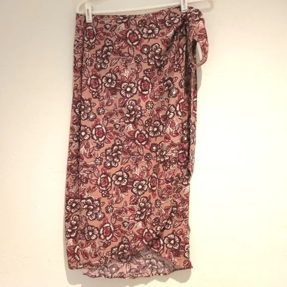 NWT Faherty Pacifica Floral Linen Wrap Midi Skirt in Rose Desert Bloom, SZ Small