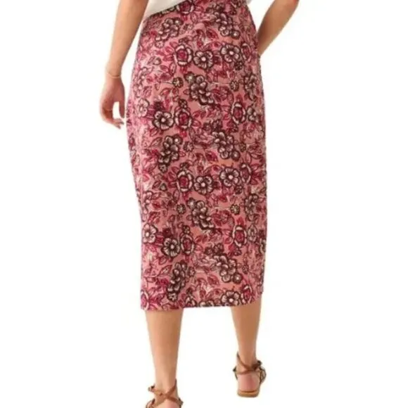 NWT Faherty Pacifica Floral Linen Wrap Midi Skirt in Rose Desert Bloom, SZ Small
