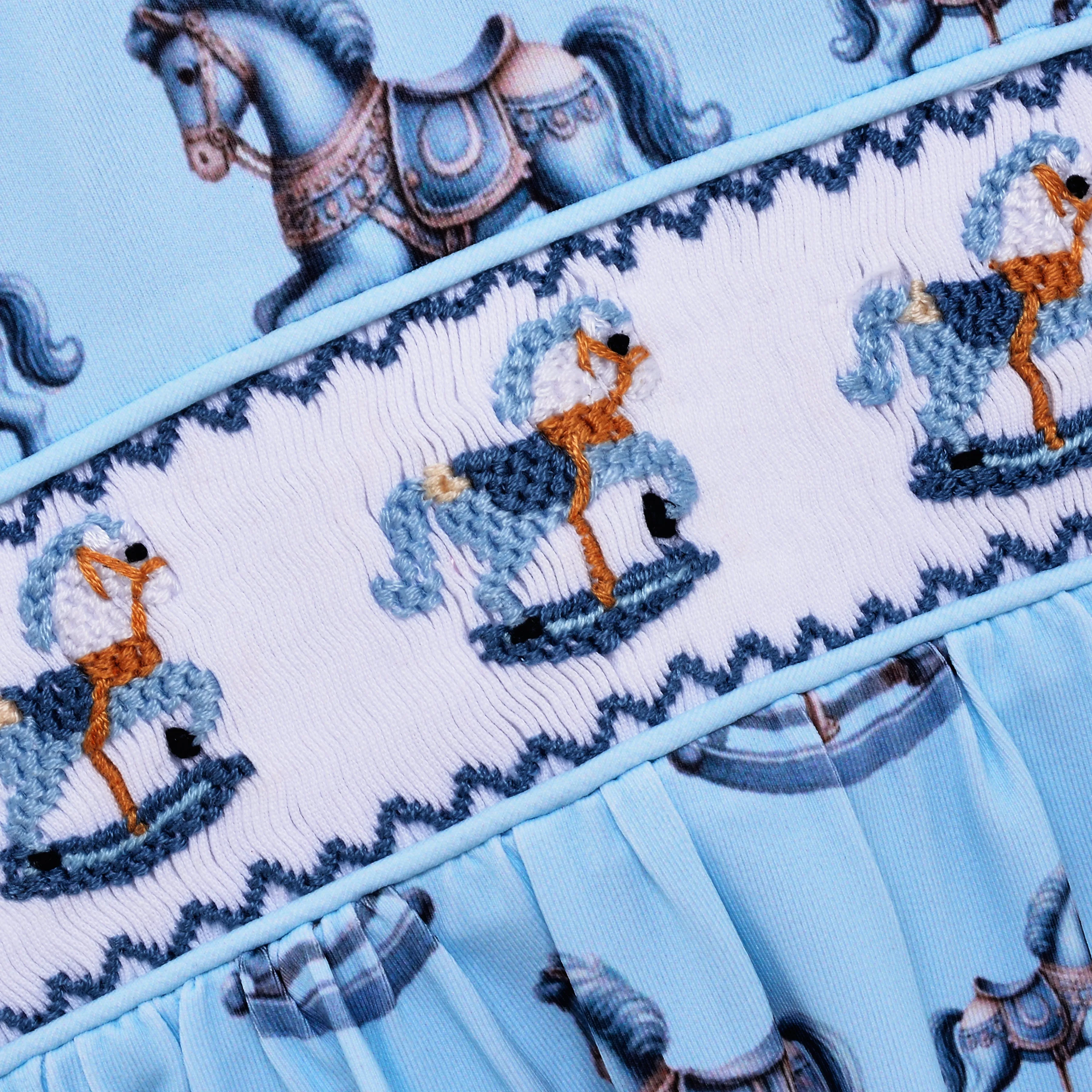 Ocean Baby Boys Arctic Blue Smocked Rocking Horse Sleepsuit Set (NB-12M)