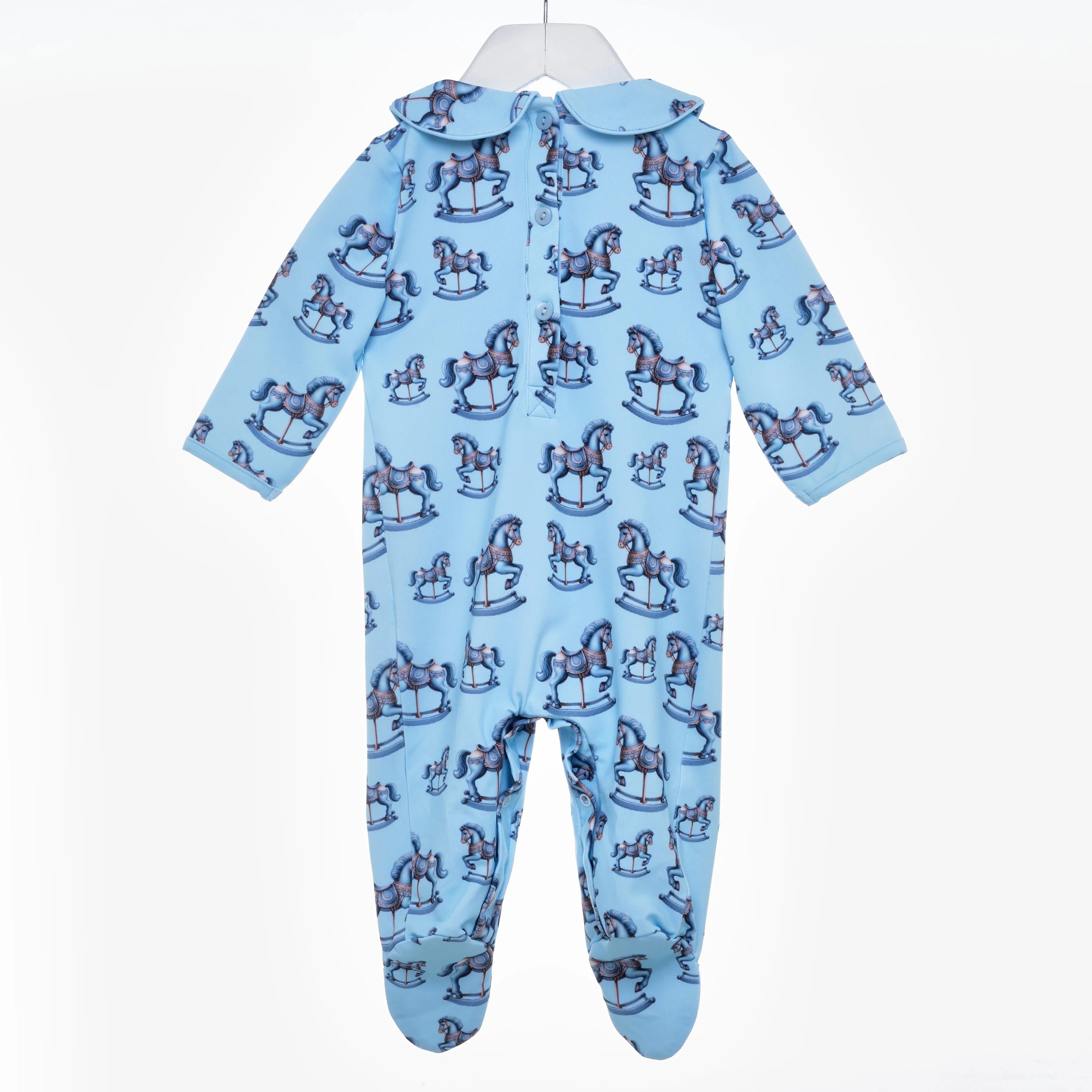 Ocean Baby Boys Arctic Blue Smocked Rocking Horse Sleepsuit Set (NB-12M)