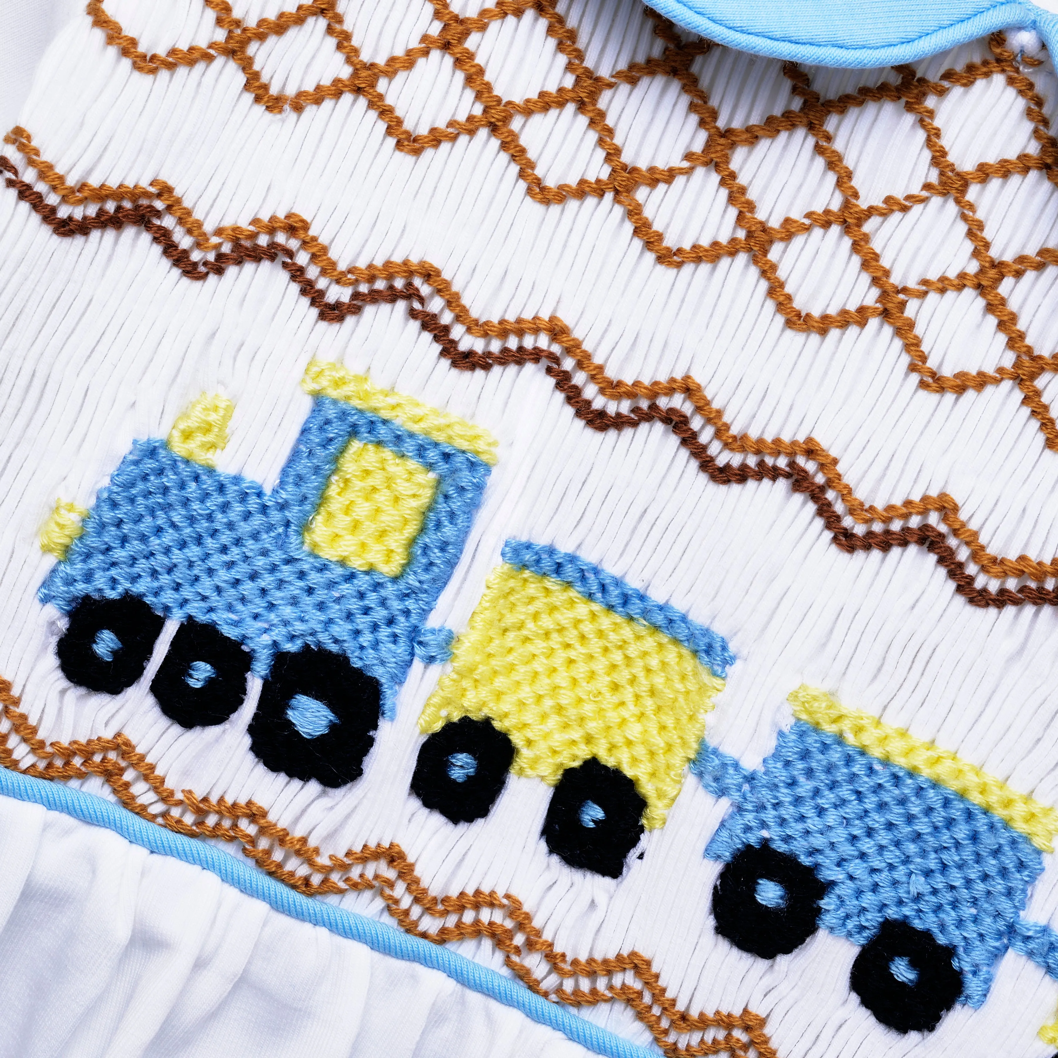 Ocean Baby Boys Smocked Train Themed Sleepsuit & Bib Set (NB-18M)